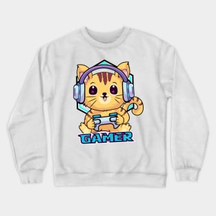 Gamer Cat Kawaii Crewneck Sweatshirt